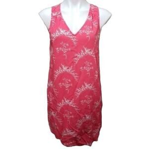 Gap Pink Floral V-Neck Shift Dress White Tropical Flower Print Women's Size S